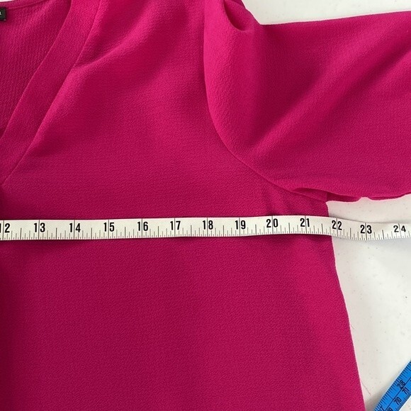 Adrianna Papell Hot Pink V-Neck Long Sleeve Tunic Blouse Semi-Sheer Lightweight - Picture 11 of 15